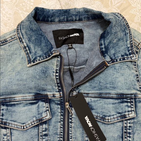 Fashion Nova Distressed Blue Denim Jacket - Picture 2 of 4